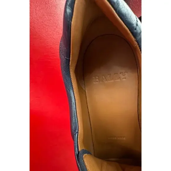 Bally Animal Anistern Navy Blue Leather Low Top Embroidered Sneakers Sz 6 1/2 D